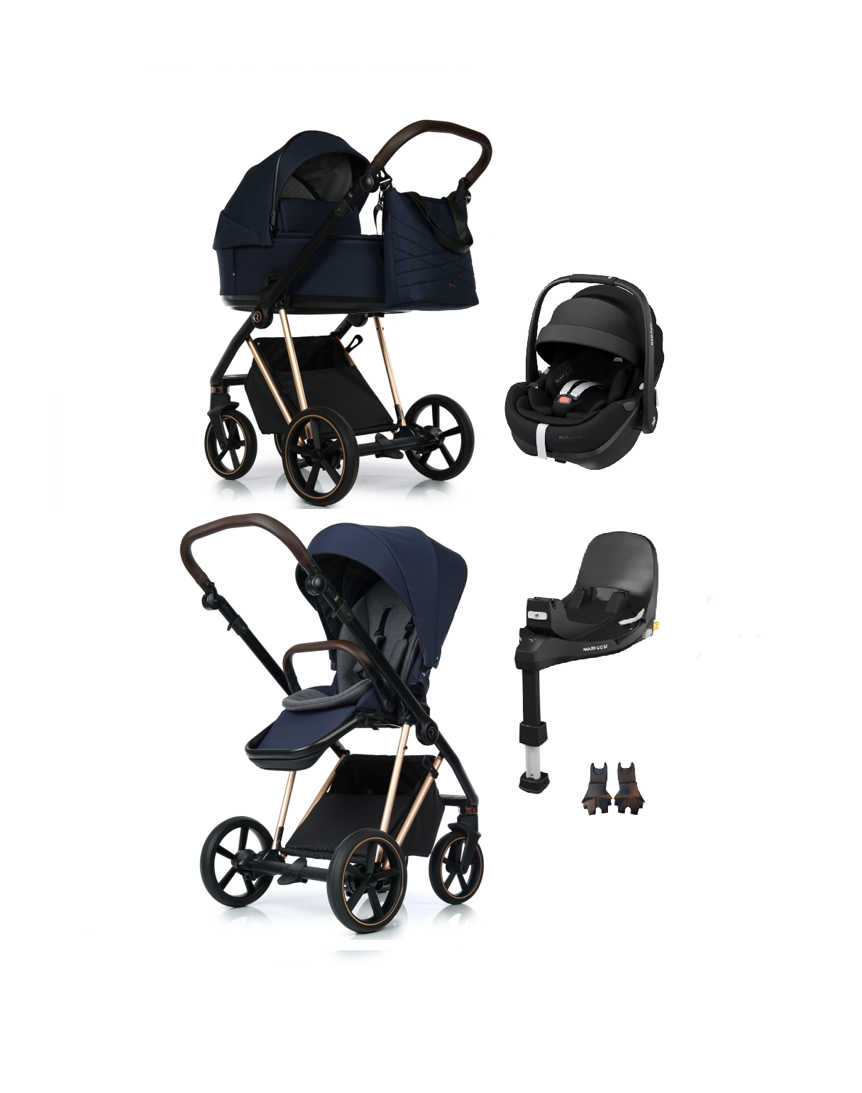Zestaw 4w1 | Roan Ivi 2.0 kol. Mystic Blue Rose Gold | Maxi Cosi Pebble 360 PRO 2 | baza obrotowa – wysuwana |