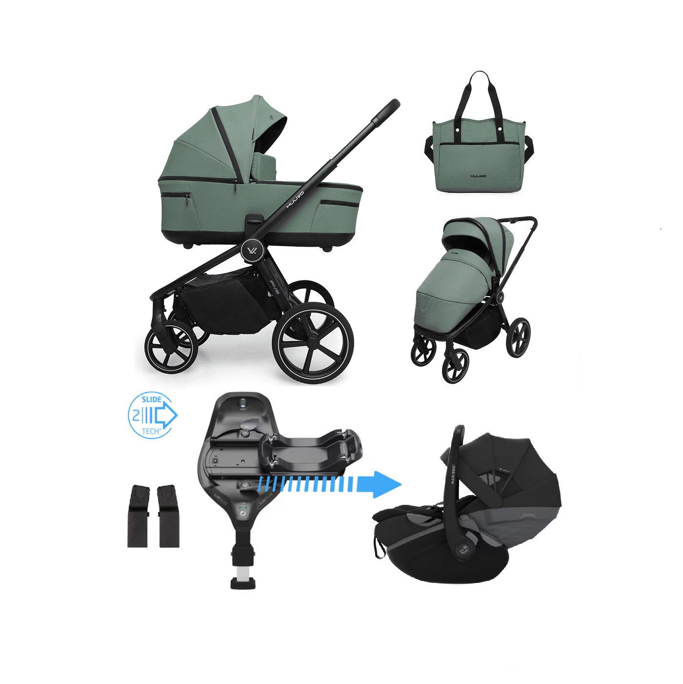 Zestaw 4w1| Muuvo Five Pine Green | Pebble Slide Pro